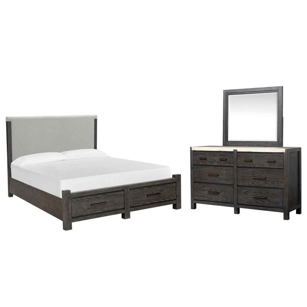 Nicolette Home Plum Creek 3-Piece Queen Upholstered Storage Bedroom Set in Ravenwood Black, , large