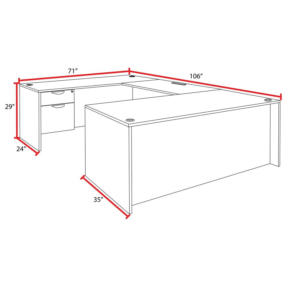 Regency Global Sourcing Legacy 71" U-Shaped Desk with Double Pedestal Drawer in Noble Oak, , large