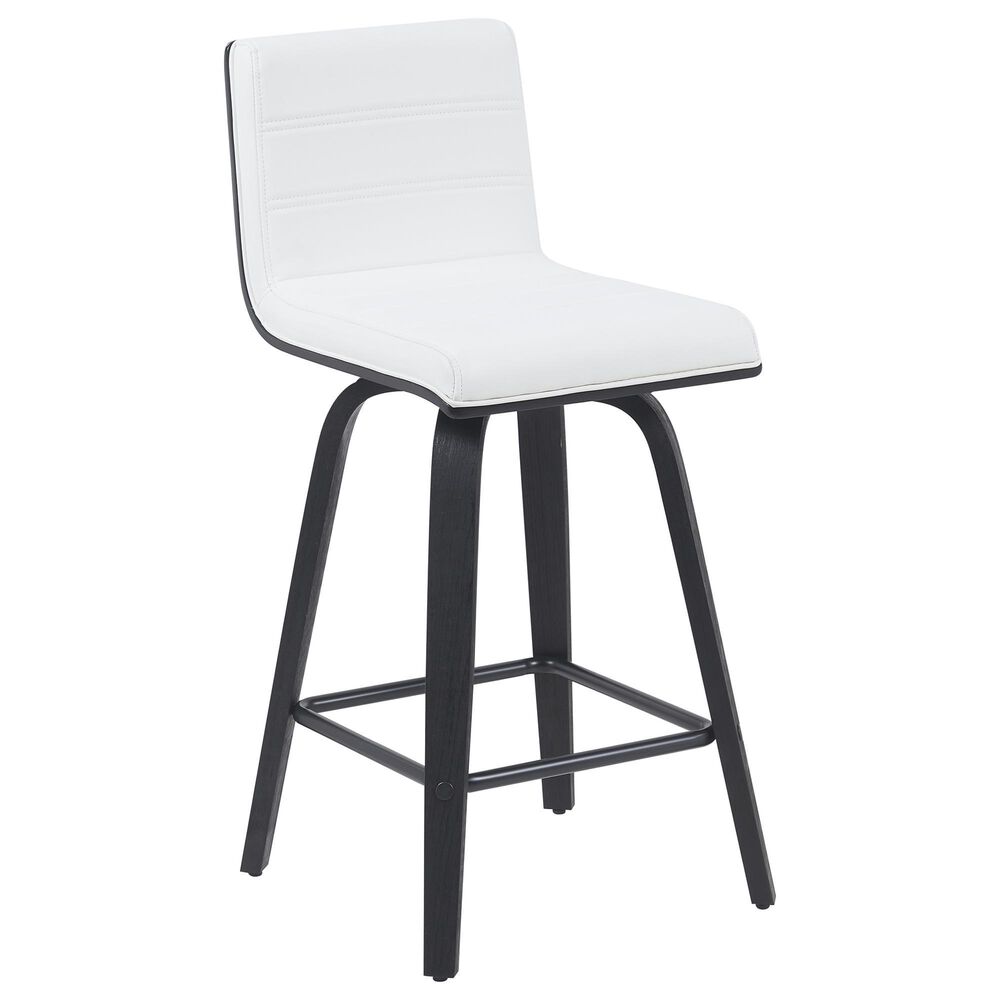 Armen Living Vienna Swivel Counter Height Stool with Snow White Upholstery in Black Brushed, , large