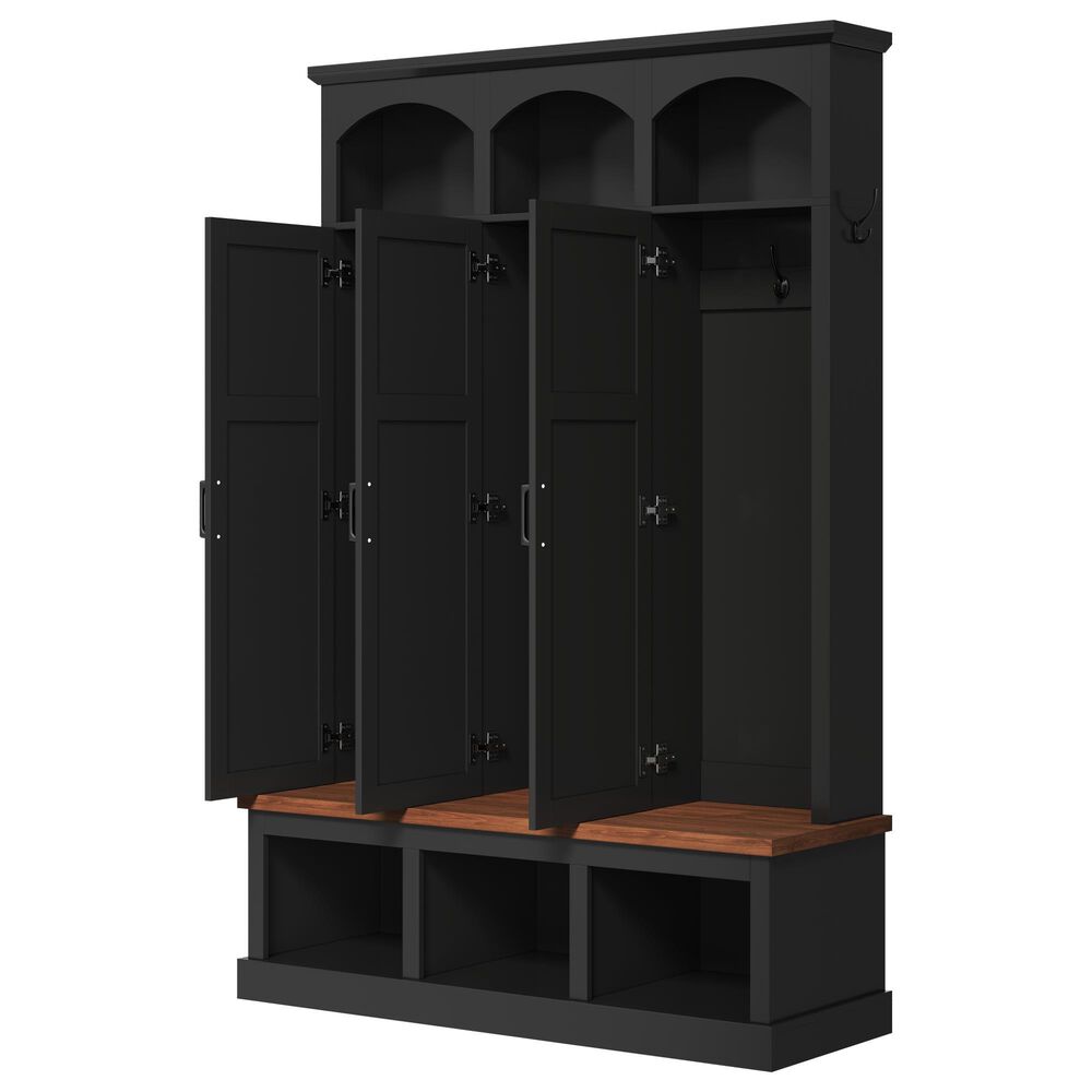 HOMLUX 5-Hook Hall Tree with 3 Hidden Storage in Black and Walnut, , large