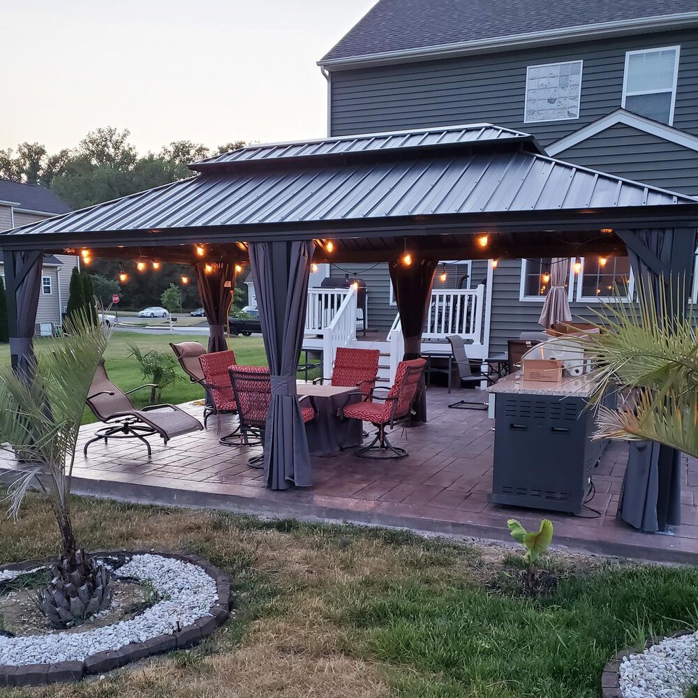 HOMLUX 12' x 18' Permanent Hardtop Gazebo with Double-Tier Roof in Gray, , large