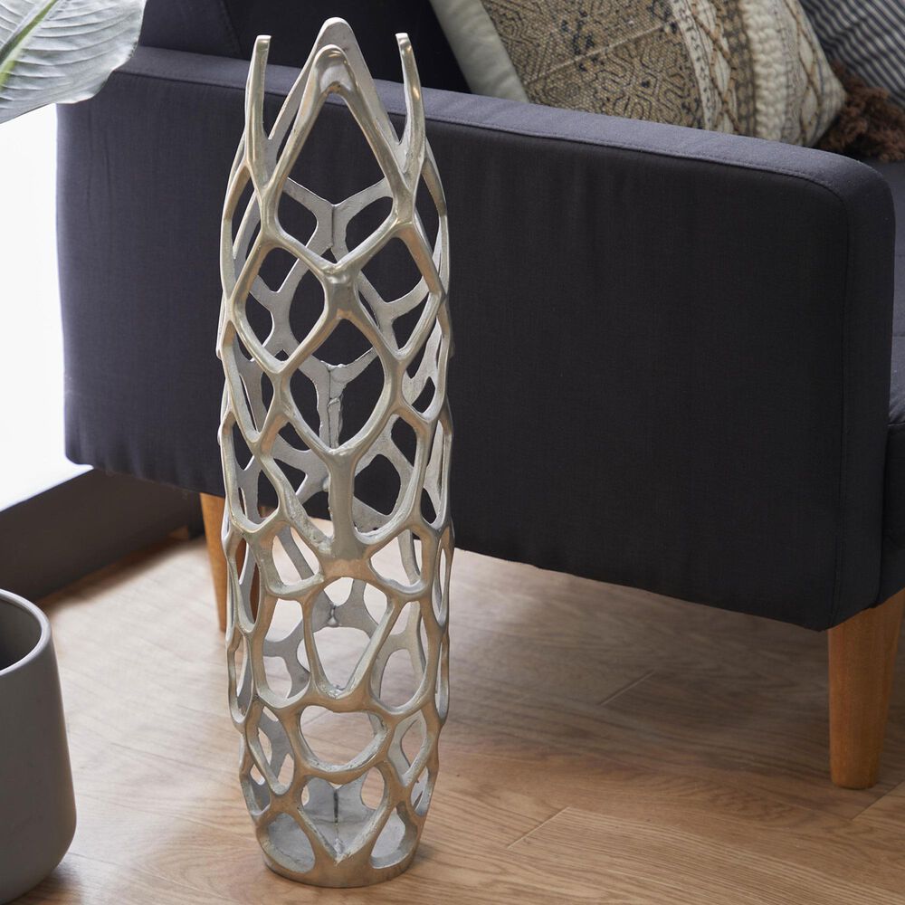 Maple and Jade 26" Cutout Coral Decorative Vase in Satin Silver, , large