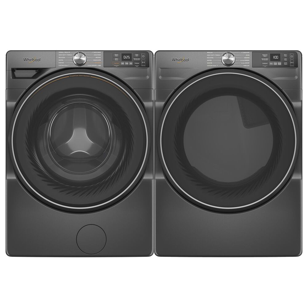 Whirlpool 4.5 Cu. Ft. Smart Front Load Washer and 7.4 Cu. Ft. Smart Electric Dryer Laundry Pair in Volcano Black, , large