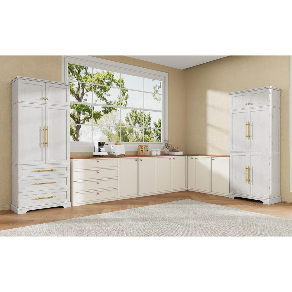 HOMLUX HOMLUX 78.2" Tall Farmhouse Kitchen Pantry Cabinet with 8 Door Shelves, Storage Cabinet with 3 Adjustable Shelves, 3 Large Drawers, Versatile Cupboard for Kitchen, Dining &amp; Bathroom, Retro White, , large