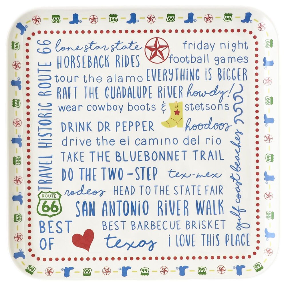 One Hundred 80 Degrees Texas In Bloom Handmade Square Melamine Platter in Red, , large