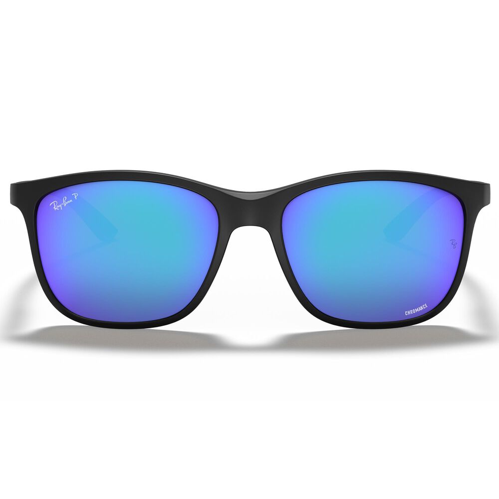 Ray-Ban Chromance Square Sunglasses with Blue Lenses in Matte Black, , large