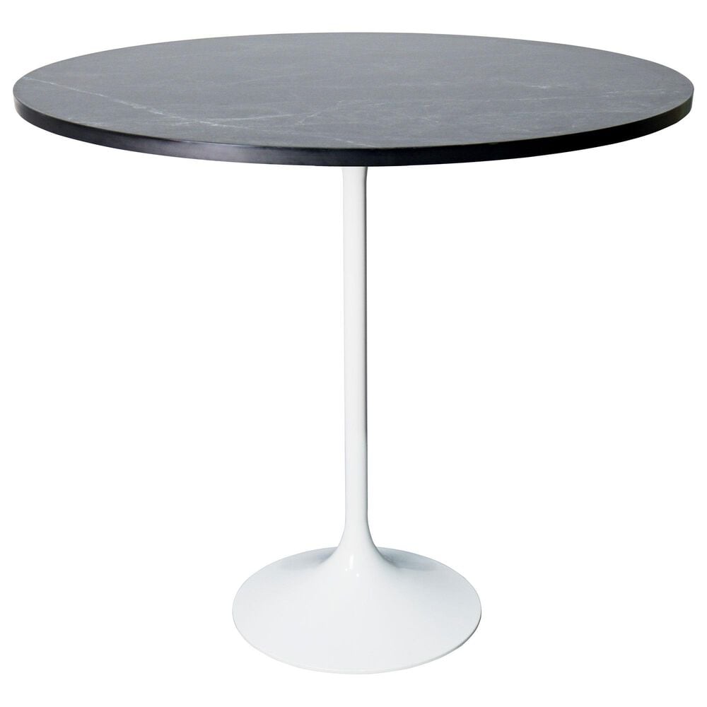 Leisuremod LeisureMod Verve Collection Modern Bar Height Table White Base with 48 Round Black Marbelized MDF Top, , large