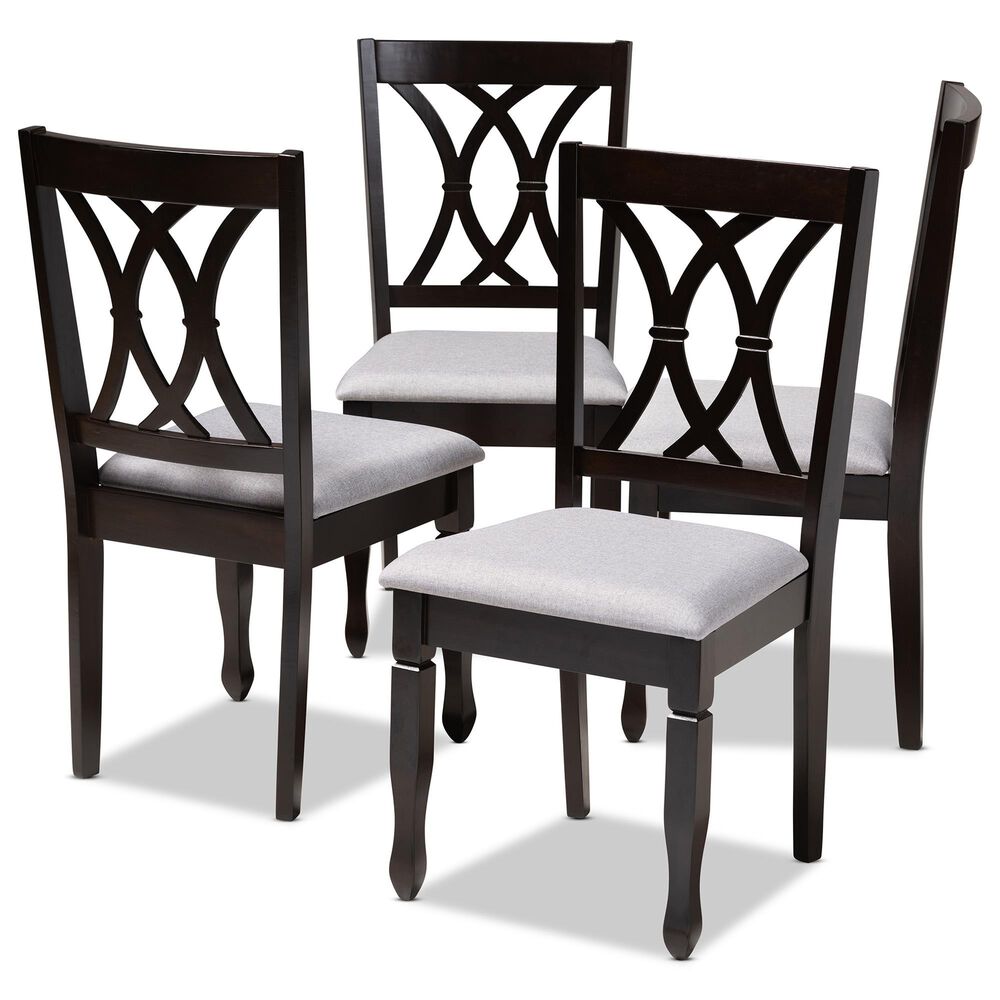 Baxton Studio Reneau Side Chair with Gray Cushion in Espresso Brown (Set of 4), , large