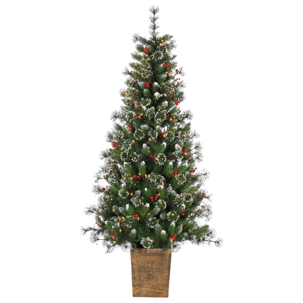 The Gerson Company 6" Potted Pre-Lit Hard Needle Glazier Pine with White Lights in Green, , large