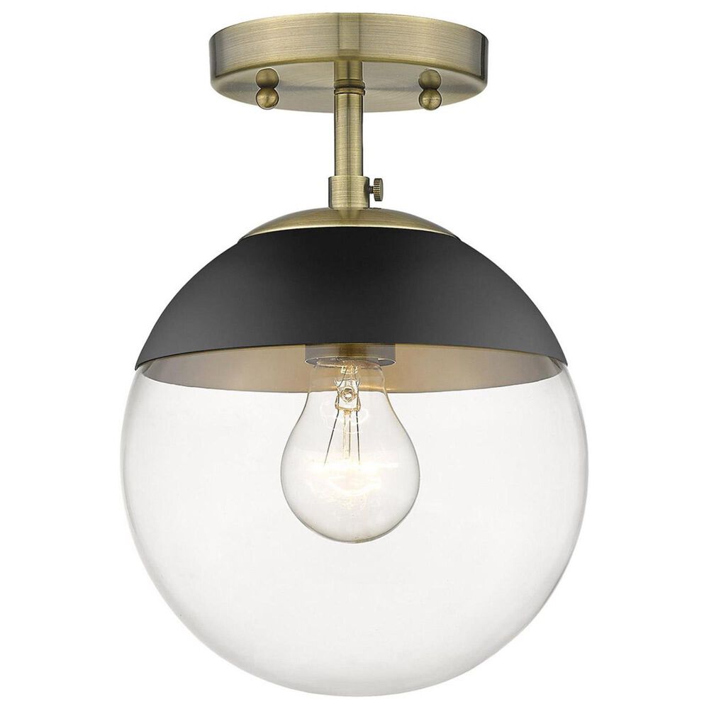 Golden Lighting Dixon Semi Flush in Aged Brass with Clear Glass and Black Cap, , large