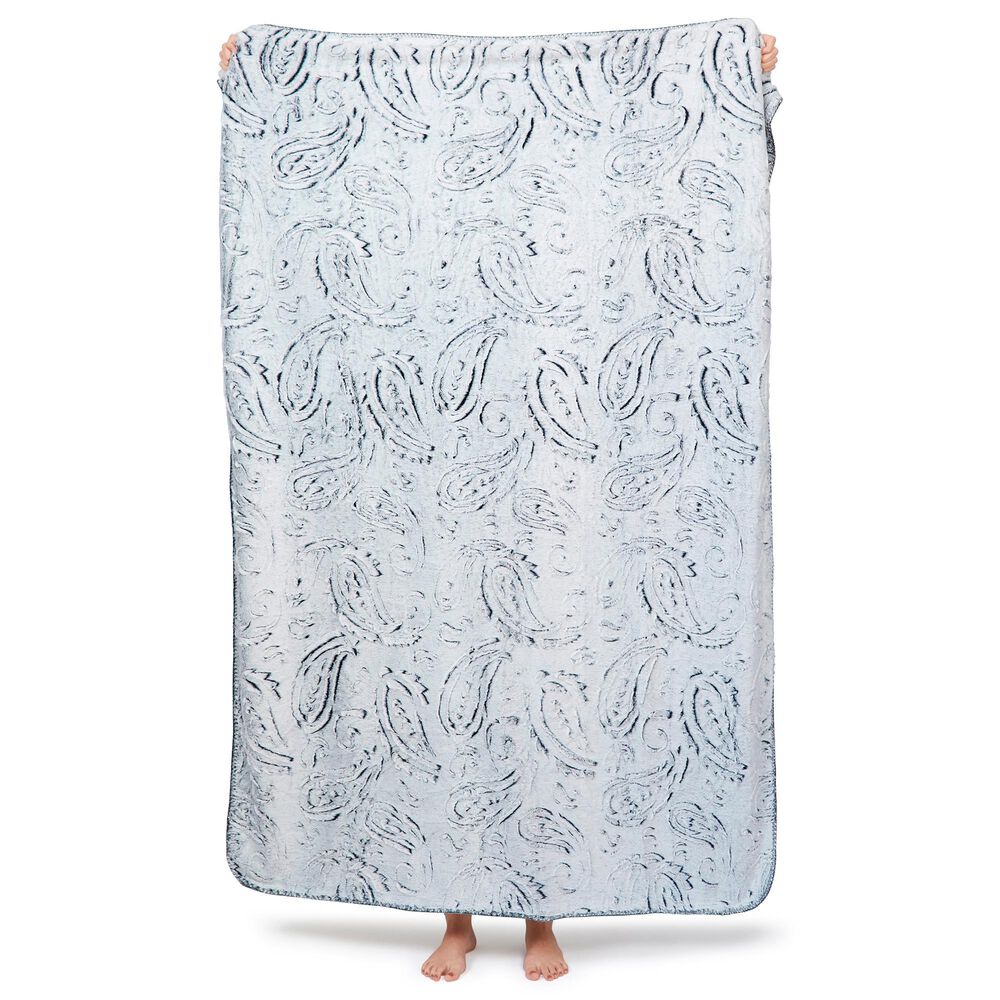 Duke Imports Snow Paisley Plush Throw in White, , large