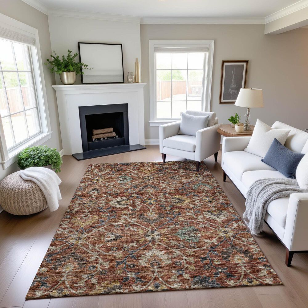 Dalyn Rug Company Silk Road Paprika, Copper, Gold, Sage, Navy and Beige 5&#39; x 7&#39;6&quot; Area Rug, , large