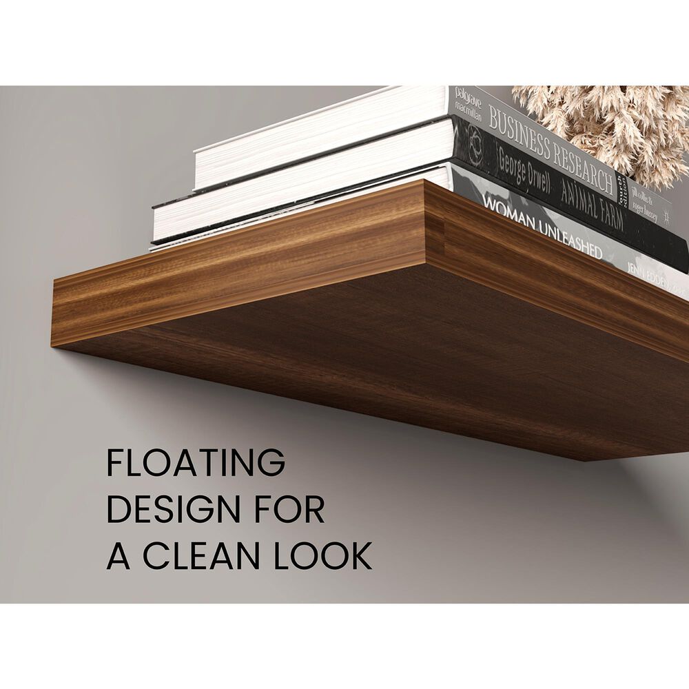 Hearth and Haven Ecco32" Floating Wall Shelf with Space-Saving Design in Walnut (Set of 2), , large
