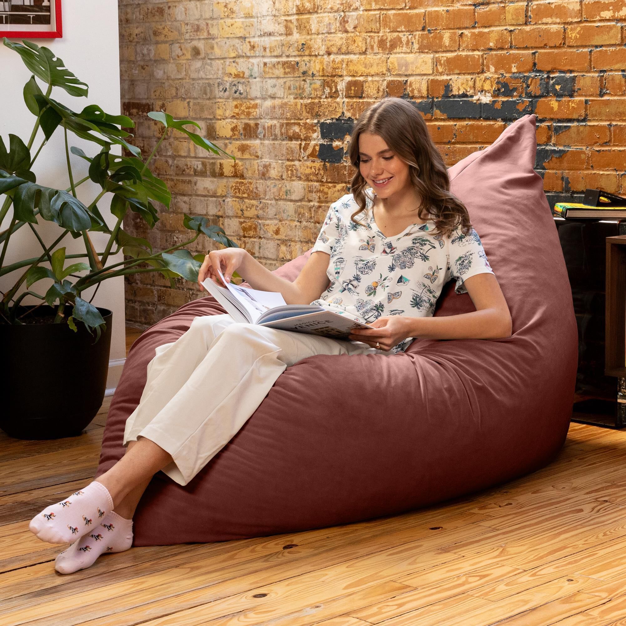 Jaxx Saxx Lush Velvet Bean Bag Lounge Chair in Mauve
