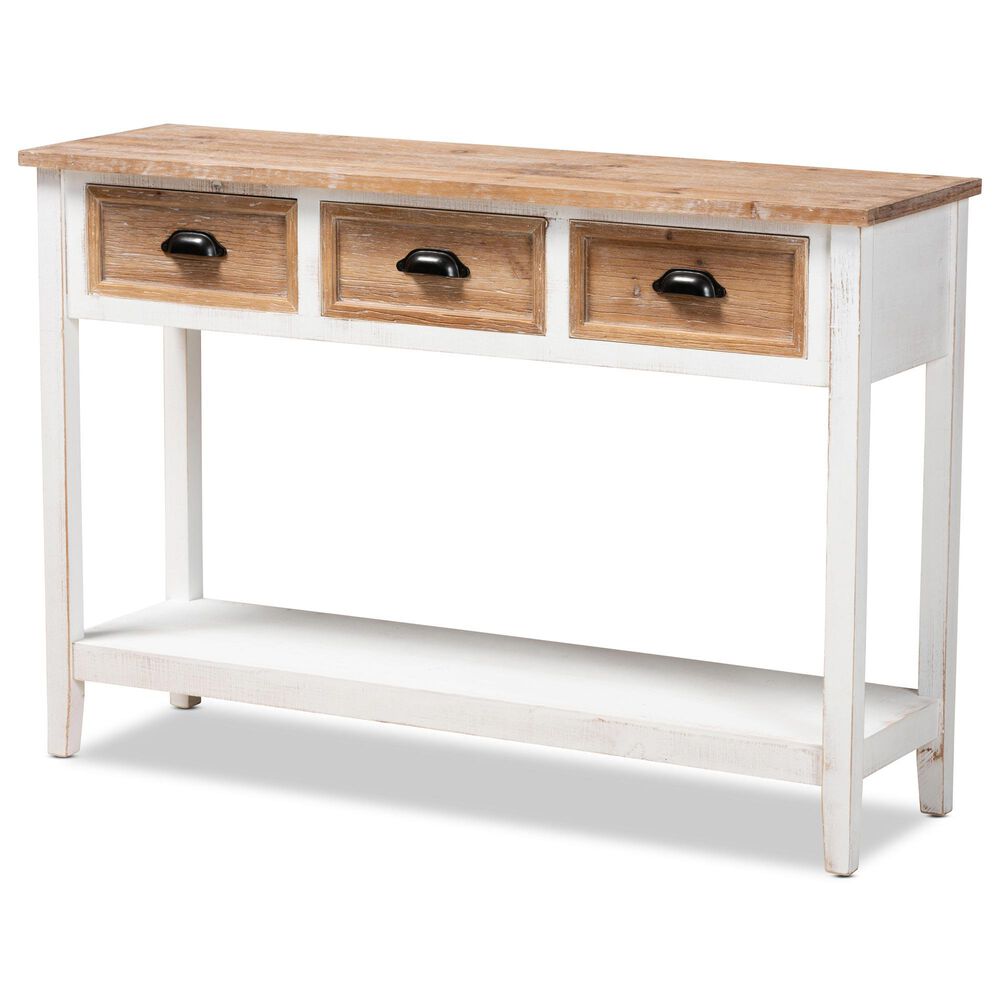 Baxton Studio Benedict Console Table in White and Oak, , large