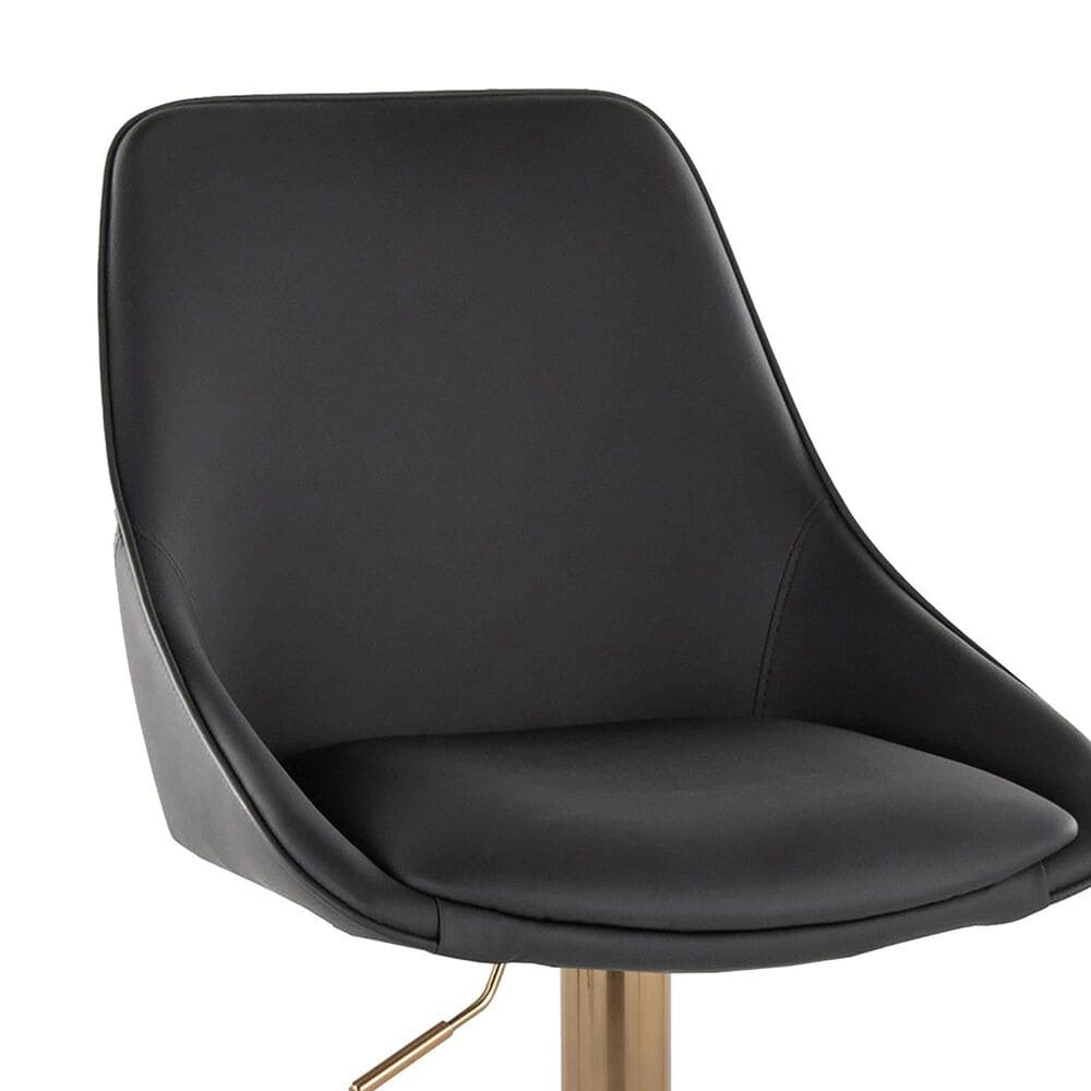 LumiSource Diana Adjustable Barstool with Black Faux Leather Upholstery in Gold (Set of 2), , large