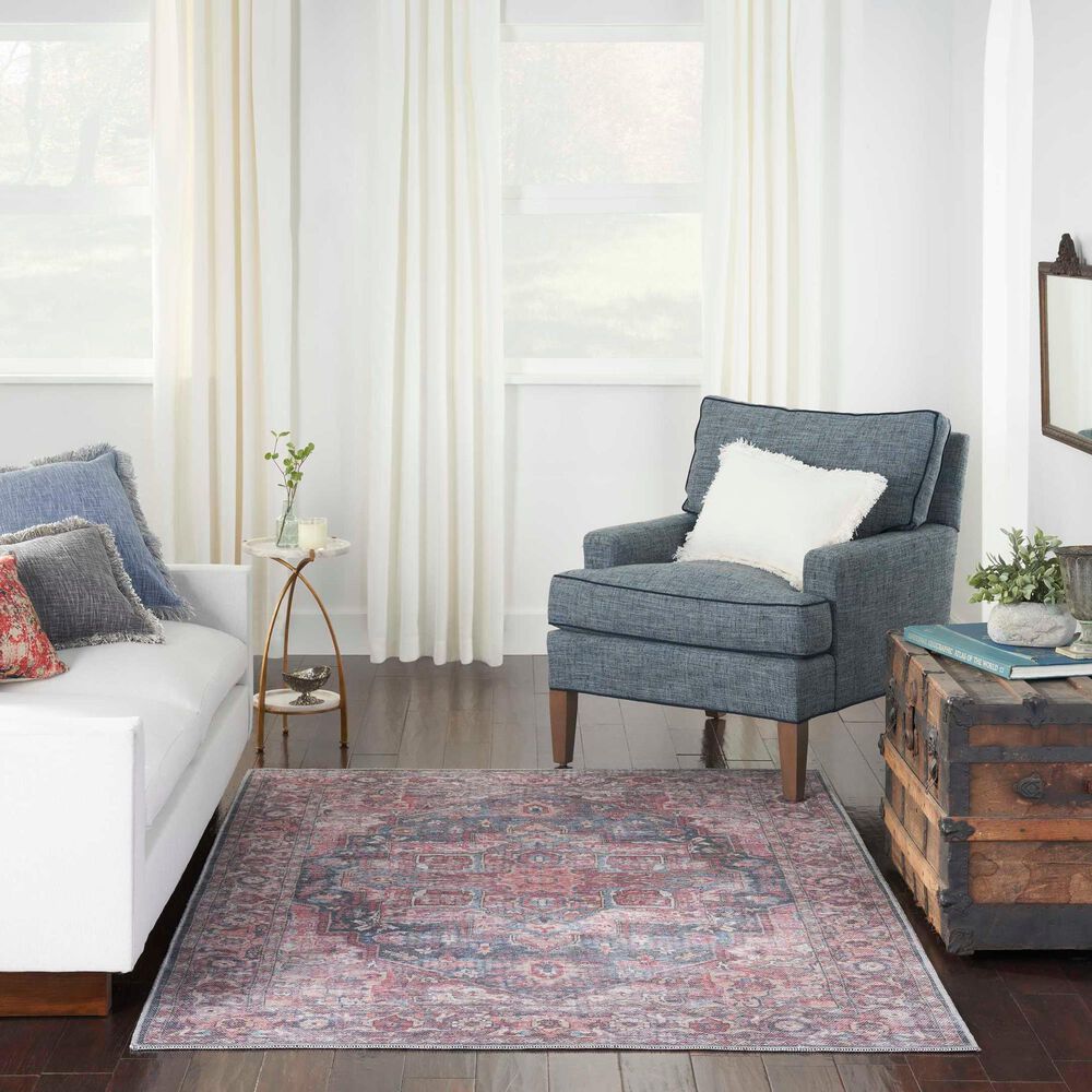 57 Grand by Nicole Curtis Series 1 5&#39;3&quot; x 7&#39;3&quot; Brick Red and Blue Area Rug, , large