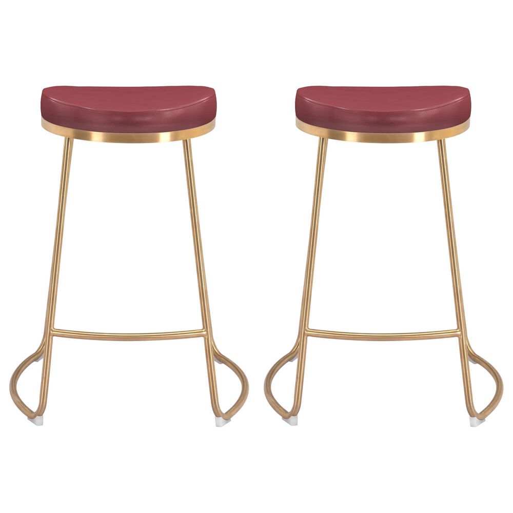 Zuo Modern Bree Counter Stool in Burgundy and Gold &#40;Set of 2&#41;, , large