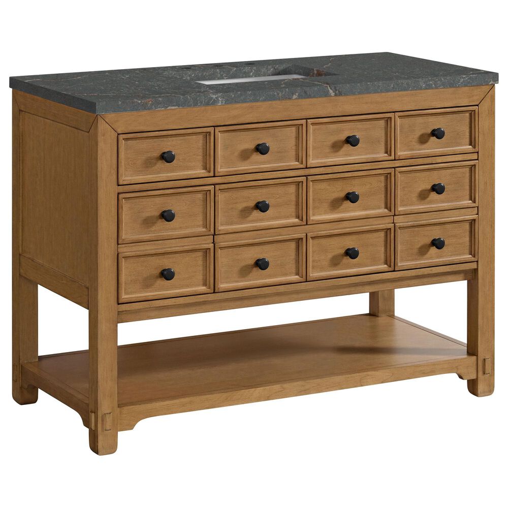 James Martin Malibu 48" Single Bathroom Vanity in Amber Birch with 3 cm Parisien Bleu Quartz Top and Rectangular Sink, , large