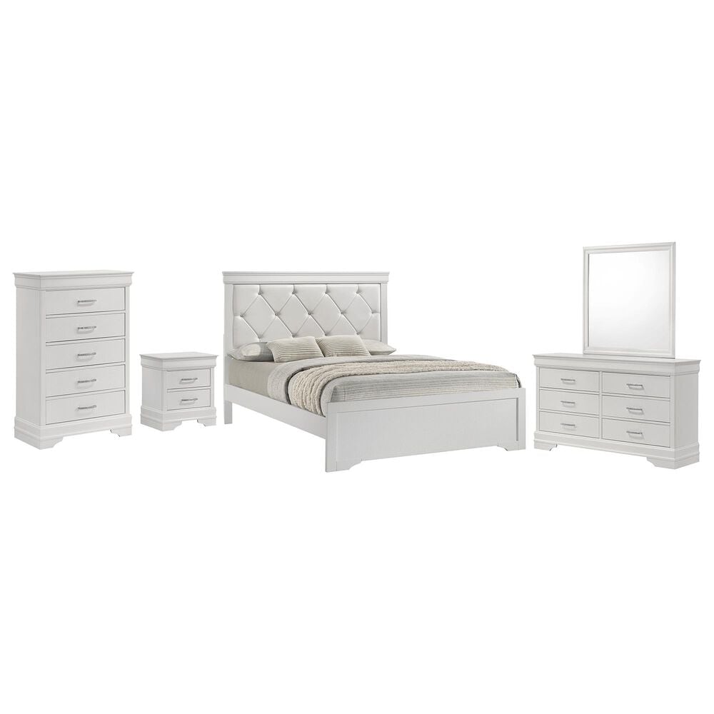 Crown Mark Amalia 5-Piece Queen Bedroom Set in White, , large