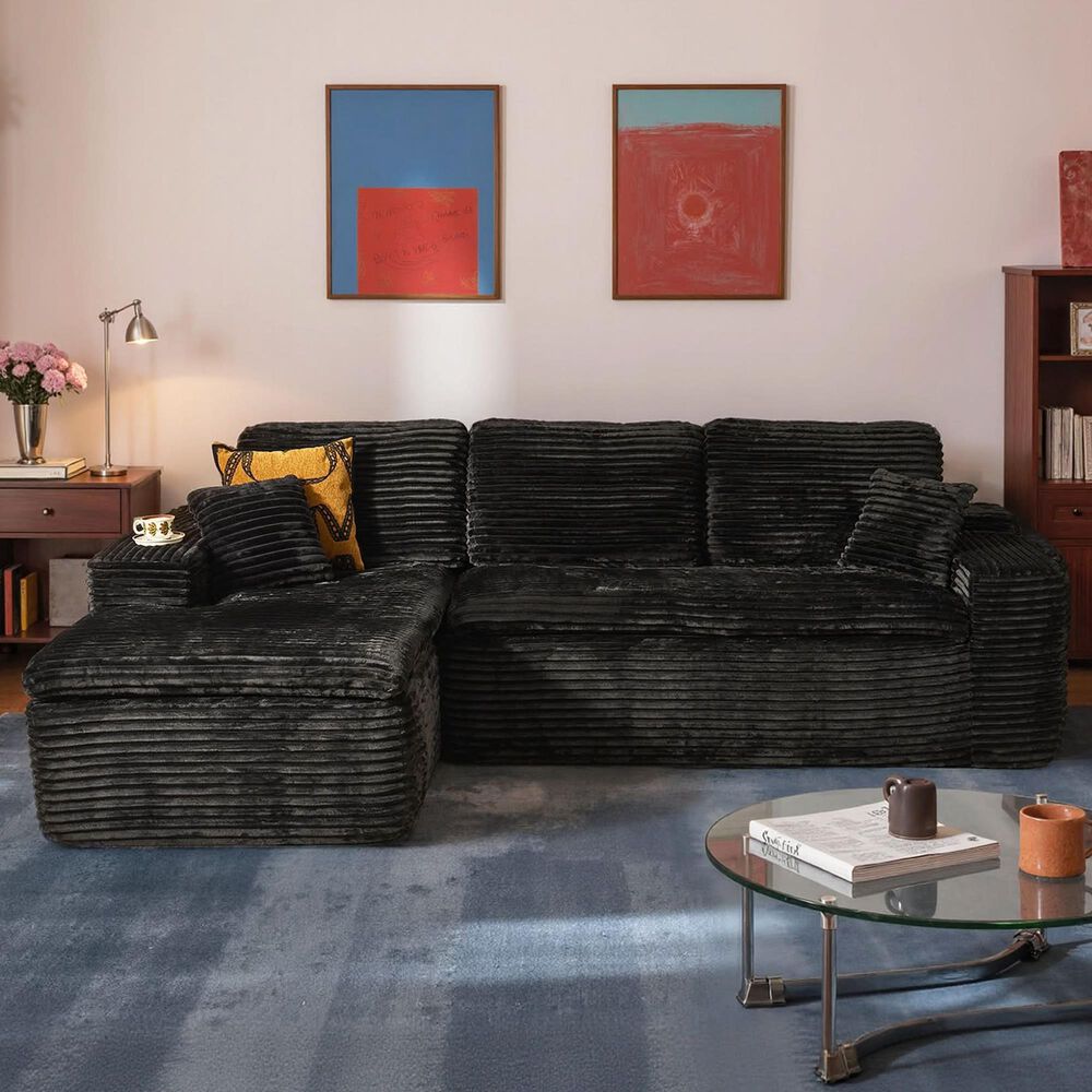 HOMLUX 105.5" Zero Assembly Sofa with Ergonomic Chaise Sectional in Black, , large
