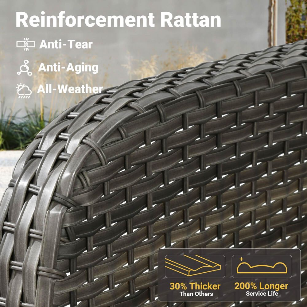 HOMLUX 4-Piece Patio Conversation Set with Grey Wicker in Black, , large