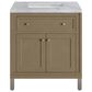 James Martin Vanities Chicago 30" Single Bathroom Vanity in Walnut Whisper with 3 cm Carrara White Marble Top and Rectangular Sink, , large