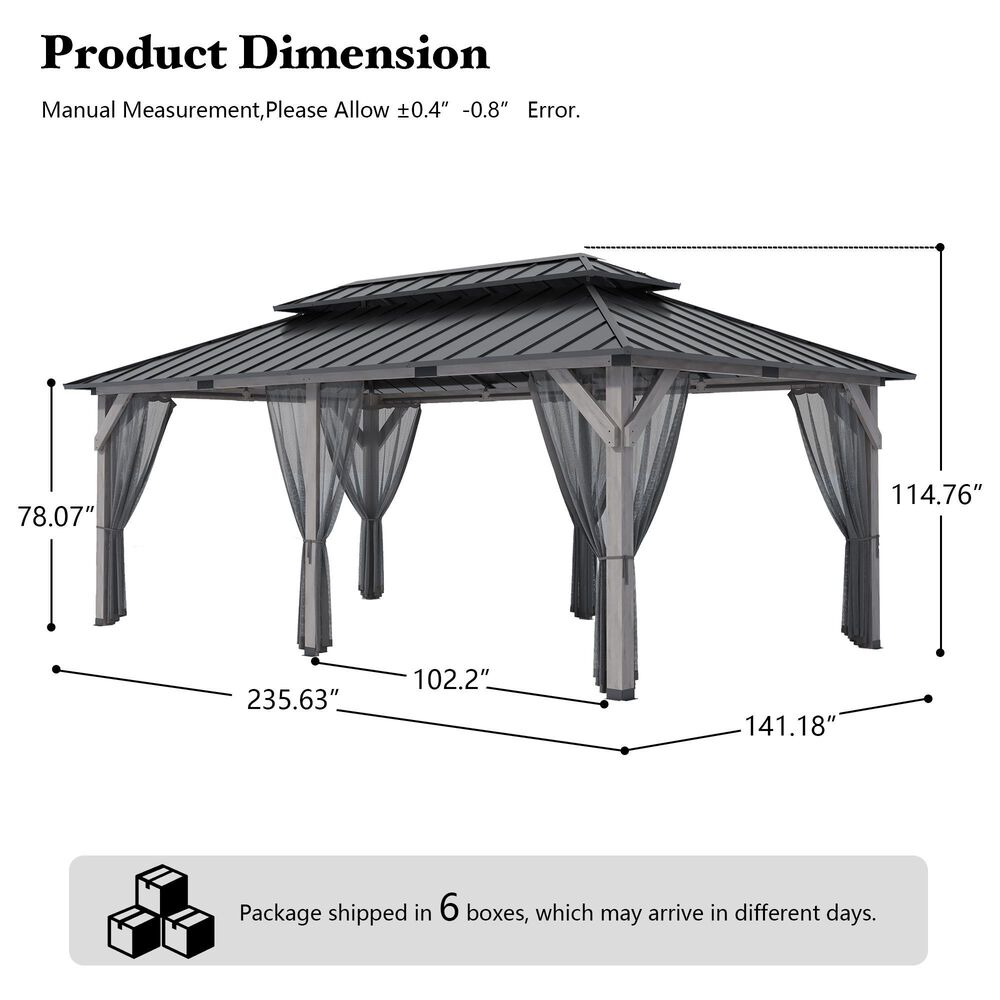 HOMLUX 12' x 20' Patio Hardtop Gazebo with Wood Posts in Light Gray, , large