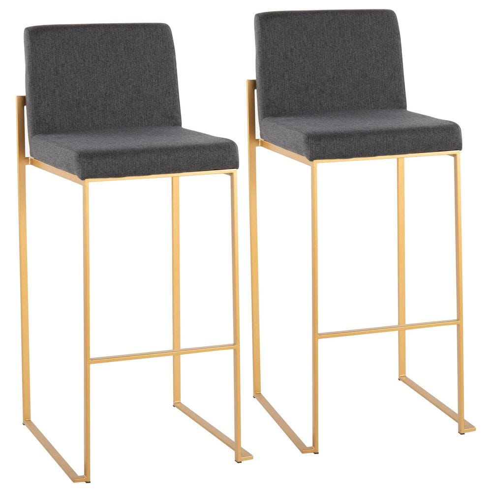 Lumisource Fuji High Back Barstool with Charcoal Fabric in Gold (Set of 2), , large