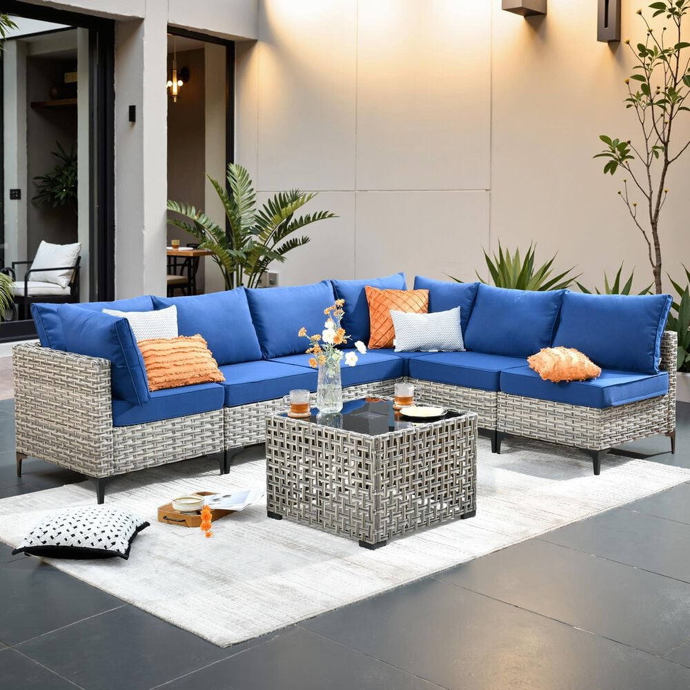 HOMLUX 7-Piece Patio Conversation Set in Navy Blue, , large