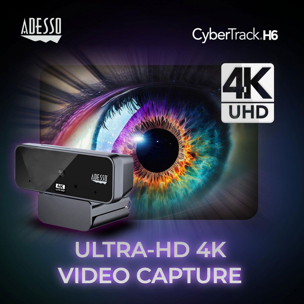 Adesso CyberTrack H6 4K Ultra HD Resolution Desktop Webcam in Black, , large