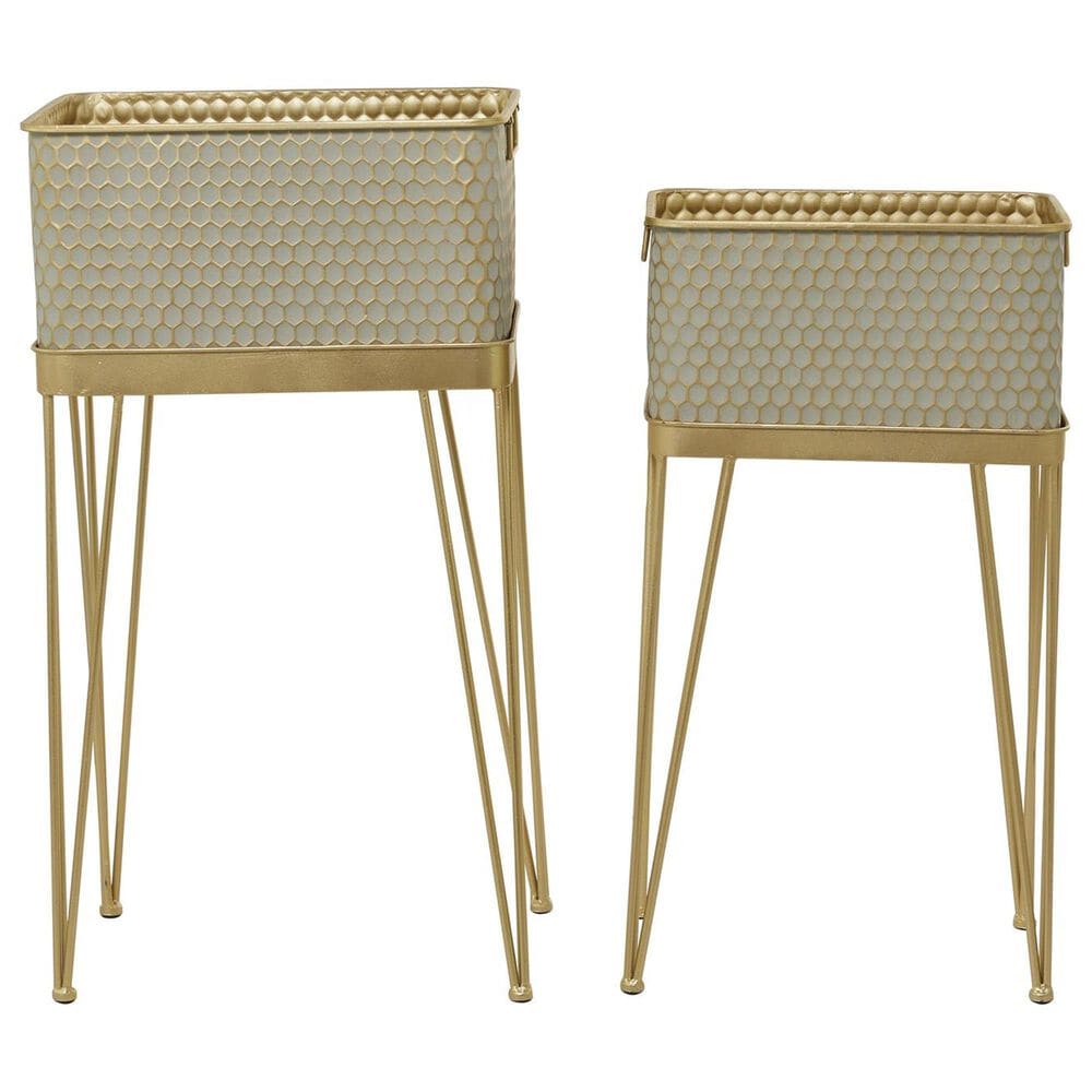 Maple and Jade Planter with Removable Stand in Gray and Gold Satin (Set of 2), , large