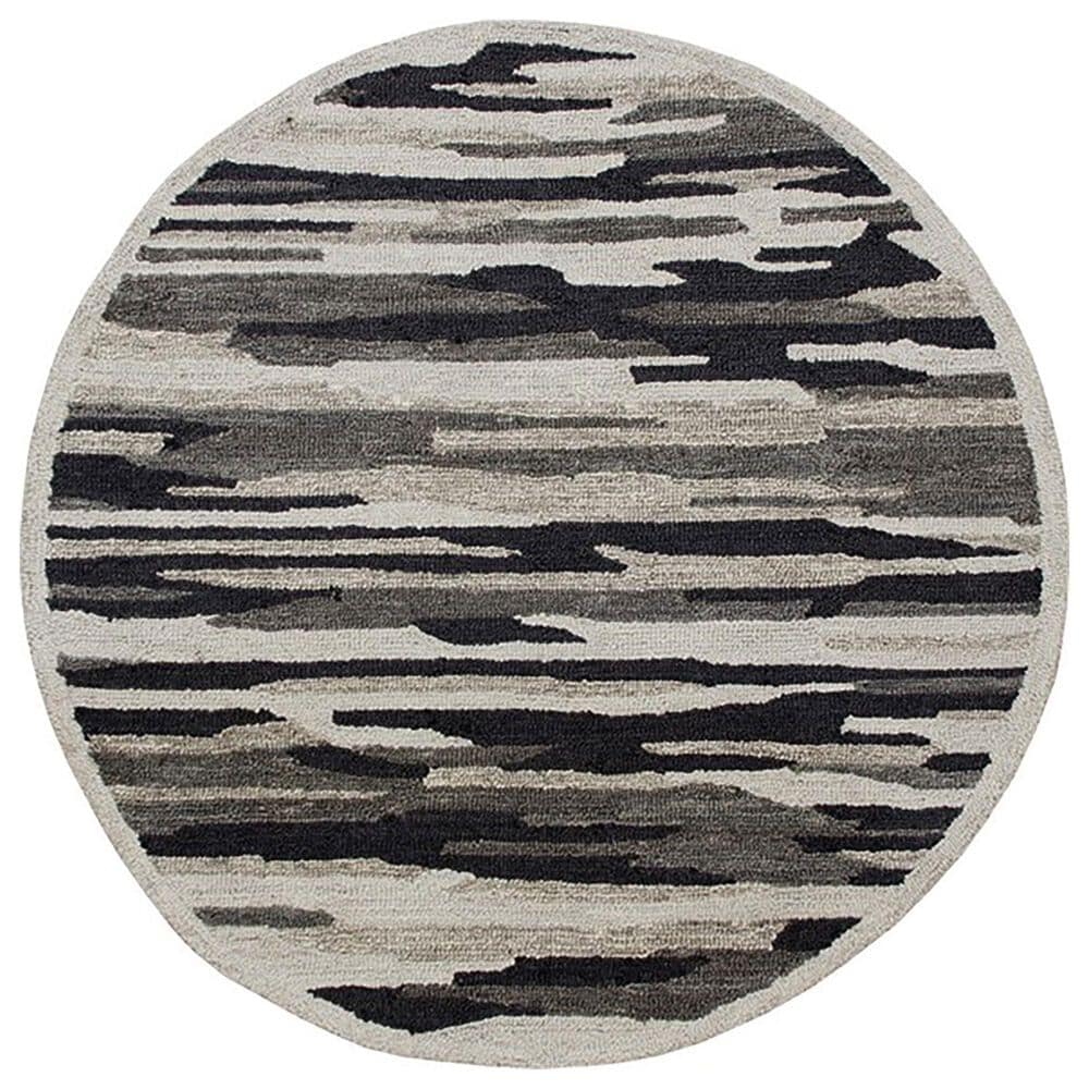 L&R Resources Sinuous Distressed Cabin Camouflage 6" Round Black and Gray Area Rug, , large