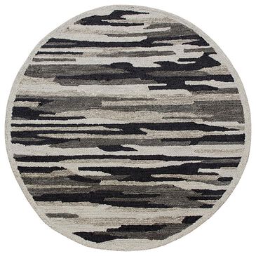L&R Resources Sinuous Distressed Cabin Camouflage 6" Round Black and Gray Area Rug, , large