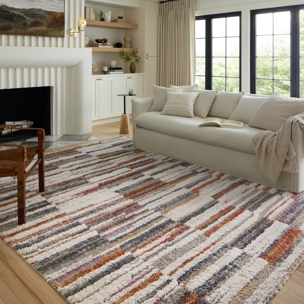 Loloi Levitt Shag 5&#39;3&quot; x 7&#39;6&quot; Ivory and Sunset Area Rug, , large