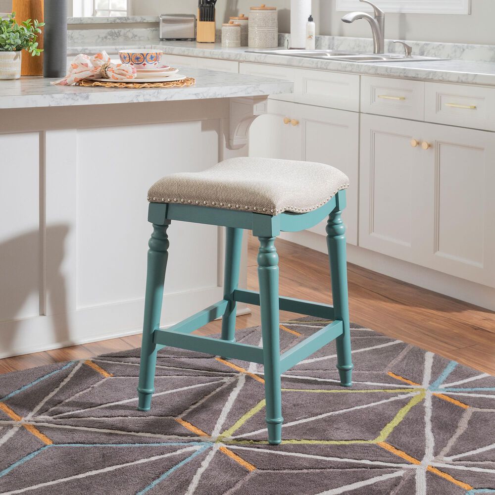 Linon Home Decor Hayes Counter Stool in Teal Blue, , large