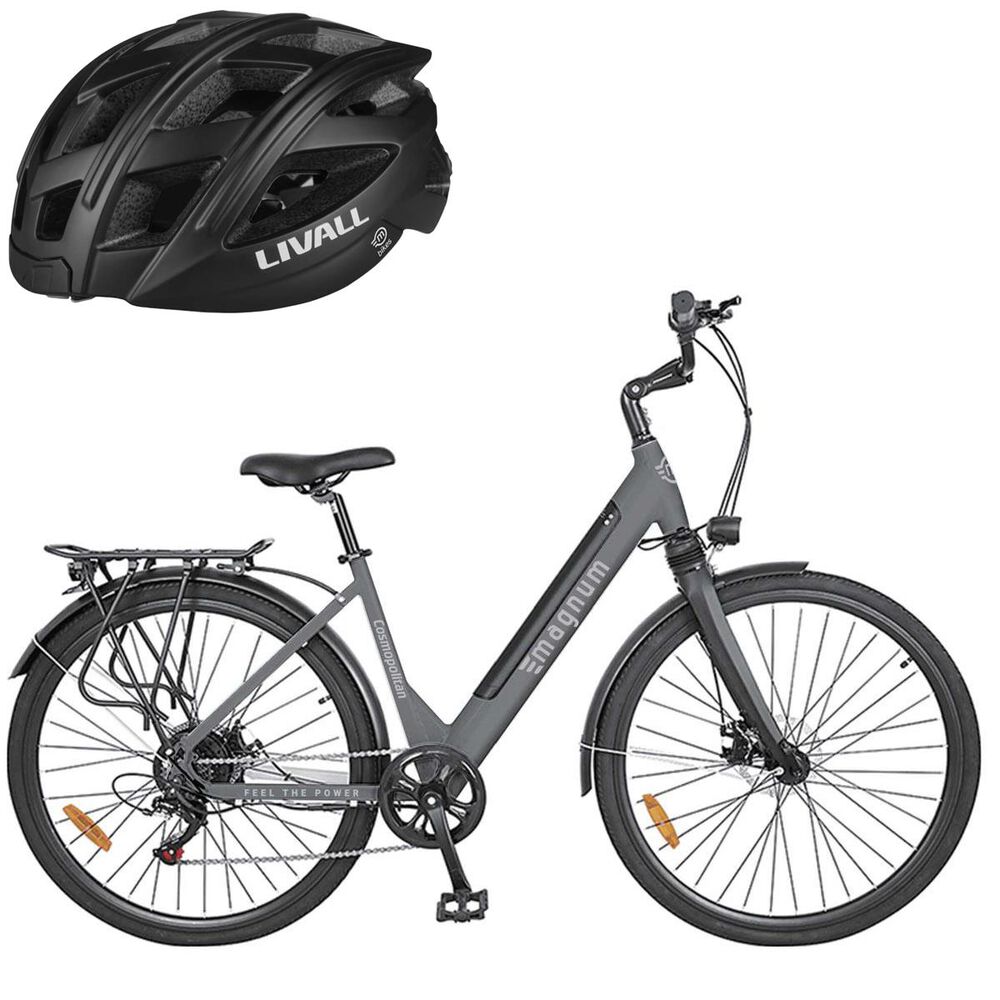 Magnum Cosmopolitan E-bike in Gray with Smart Bluetooth Black Bicycle Helmet, , large