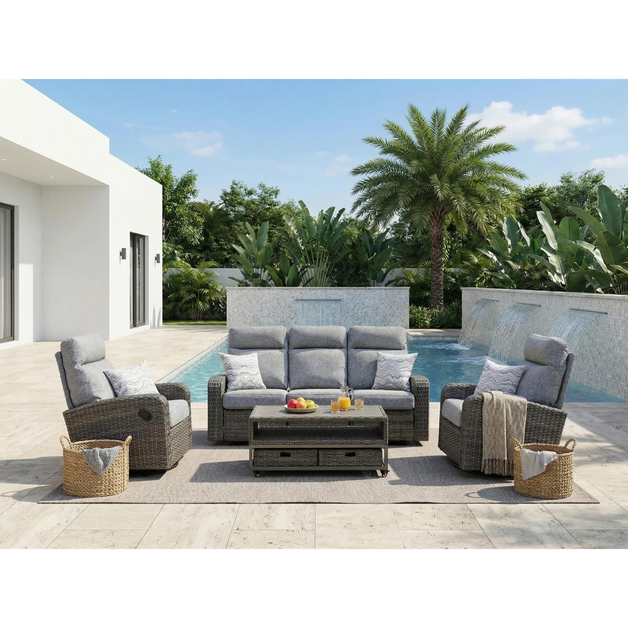 Summit Home Hampton Cove Recliner Sofa in Tobias Color Shadow