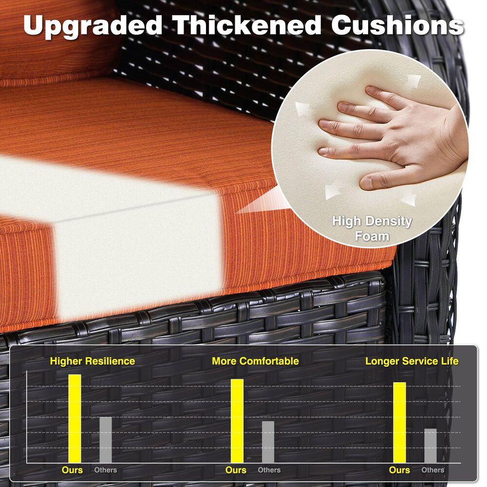 HOMLUX 7-Piece Patio Set with 42 Inch Fire Pit Table, Outdoor Wicker Sofa and Swivel Rocking Chairs, Brown Rattan in Orange Red, , large