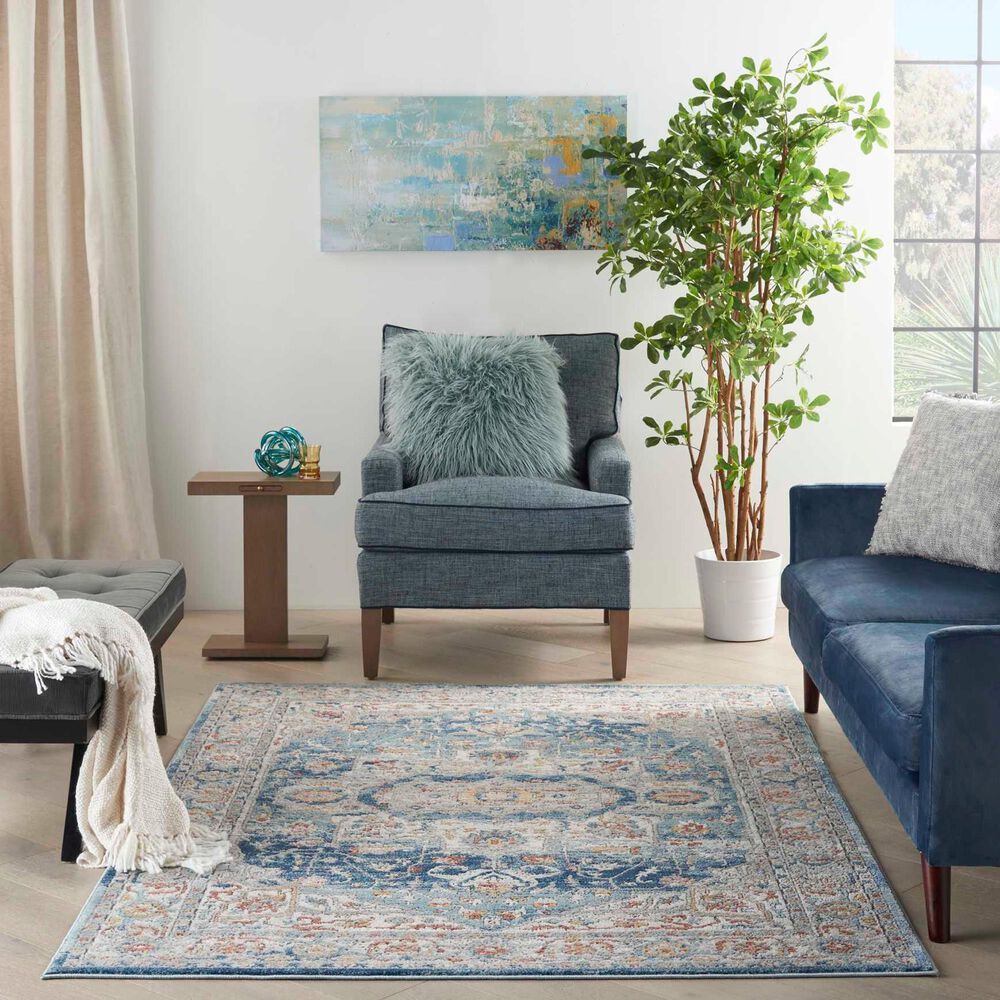 Nourison Quarry QUA11 5&#39;3&quot; x 7&#39;3&quot; Ivory and Blue Area Rug, , large
