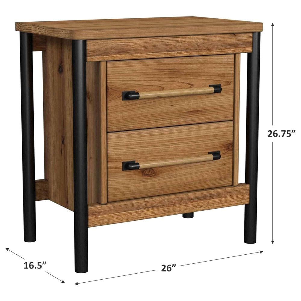 Hawthorne Furniture Norcross 2-Drawer Nightstand in Hickory and Black, , large