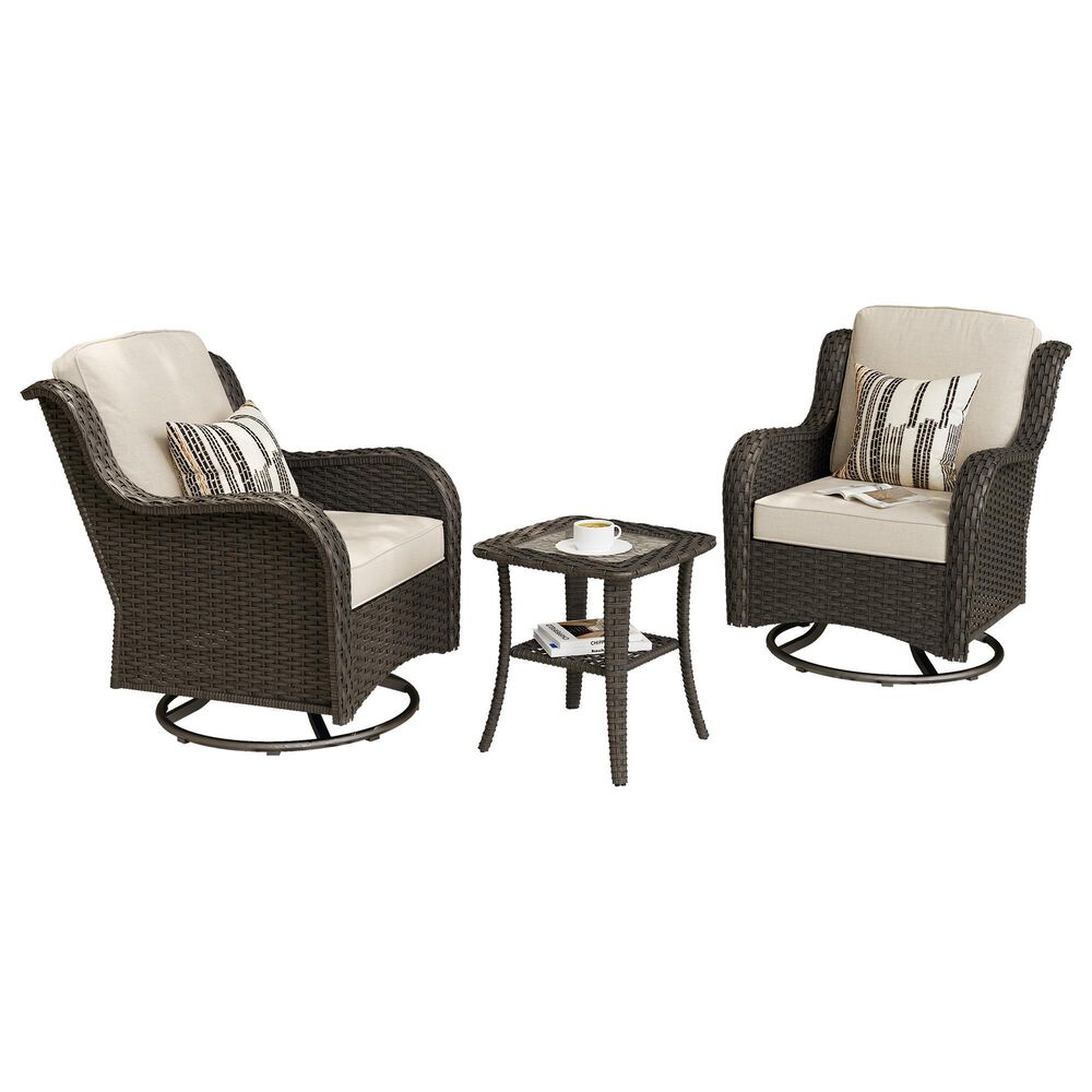 HOMLUX 3-Piece Patio Conversation Set with Swivel Chairs in Beige, , large