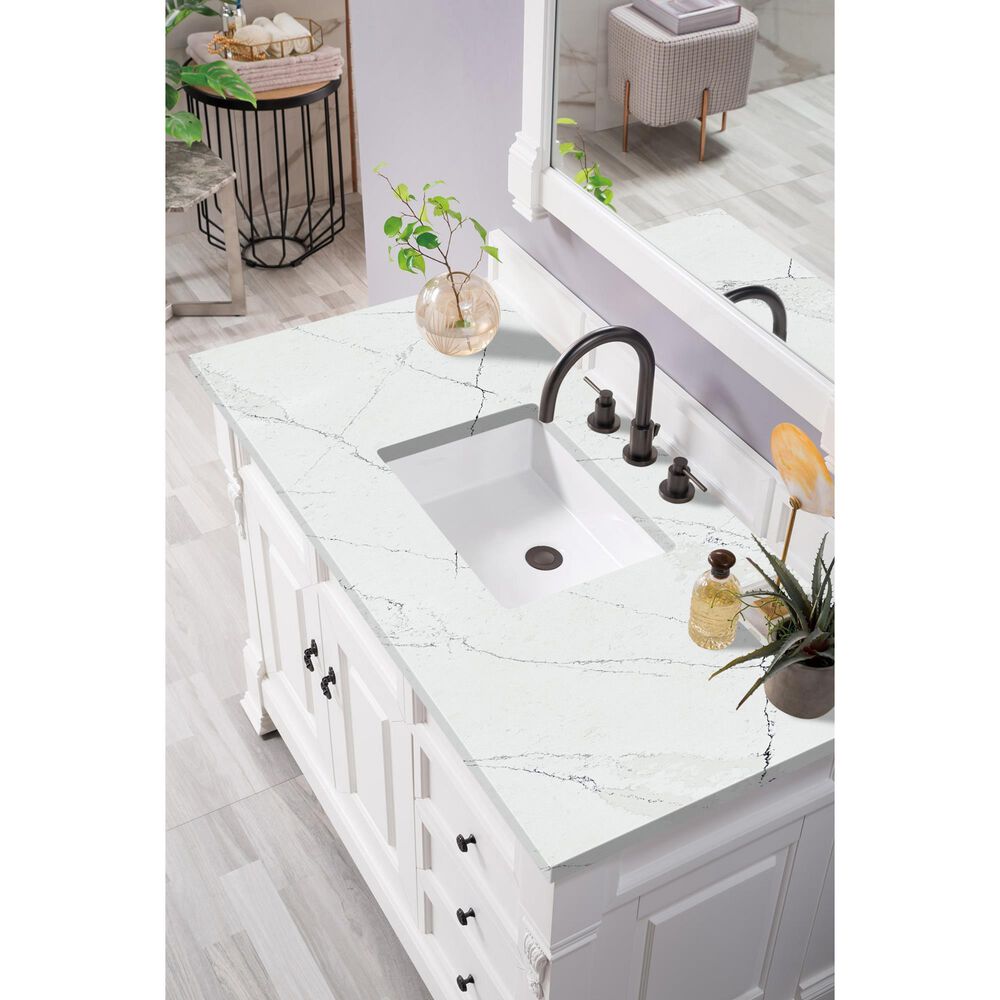James Martin Vanities Brookfield 48&quot; Single Bathroom Vanity in Bright White with 3 cm Ethereal Noctis Quartz Top and Rectangle Sink, , large