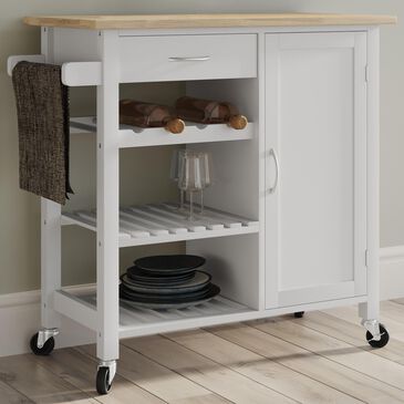 Timberlake Kitchen Island with Towel Rack and Shelves in White and Oak, , large