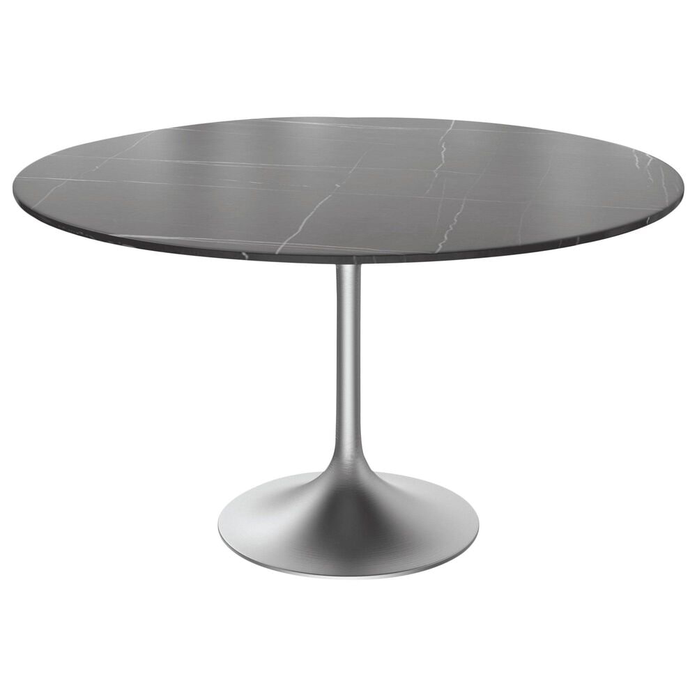 Leisuremod LeisureMod Verve Collection 48 Round Dining Table, Brushed Chrome Base with Sintered Stone Black Top, , large