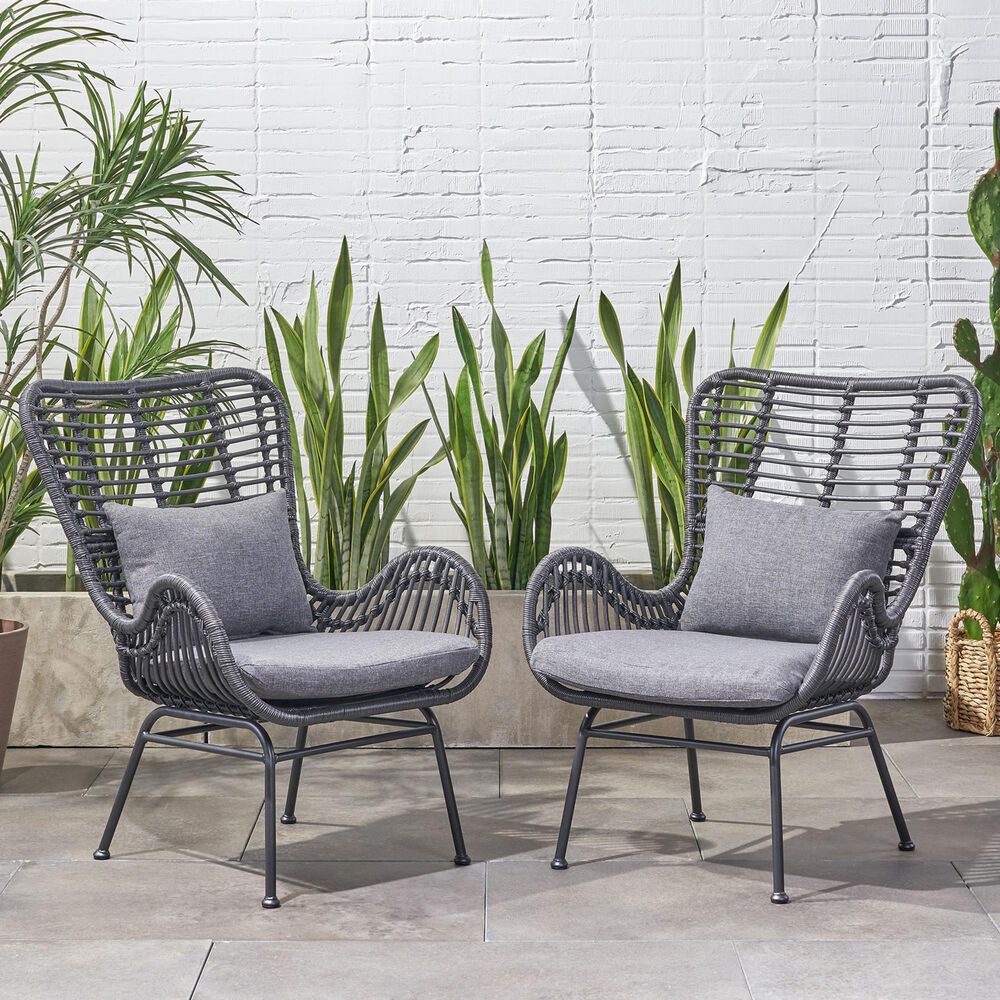 Hearth and Haven Tapscott Patio Club Chair with Dark Gray Cushion in Grey &#40;Set of 2&#41;, , large