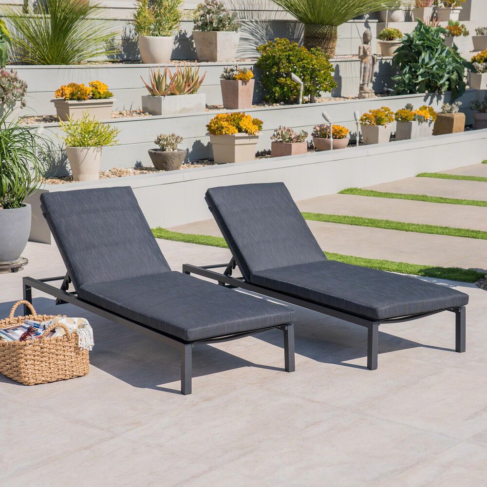 Hearth and Haven Navan Outdoor Foldable and Stackable Chaise Lounge in Dark Grey, , large