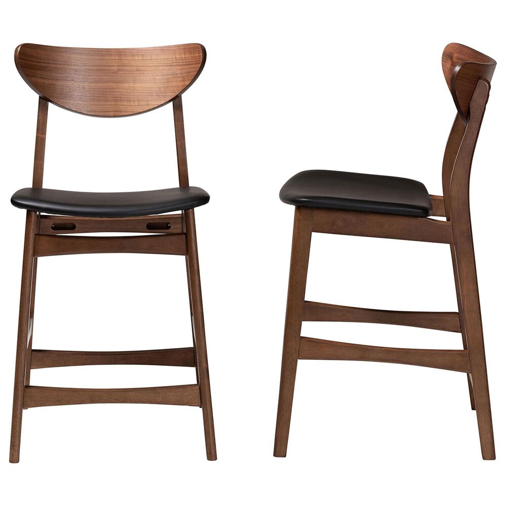 Baxton Studio Latina Counter Stool with Black Cushion in Walnut (Set of 2), , large