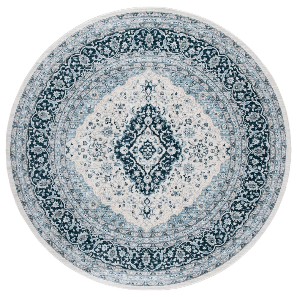 Safavieh Isabella 6"7" Round Cream and Dark Blue Area Rug, , large
