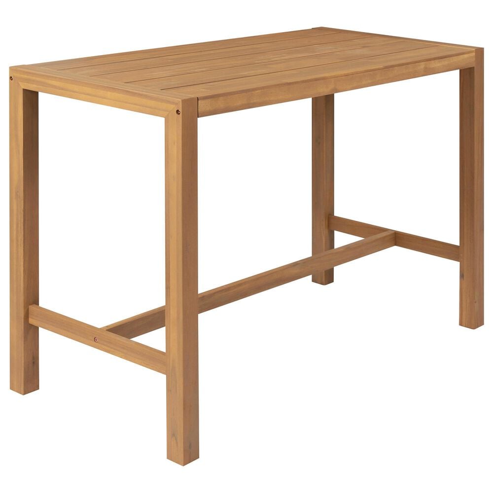 HOMLUX 5-Piece Patio Bar Set with 52" Rectangular Light Teak Table in Beige, , large
